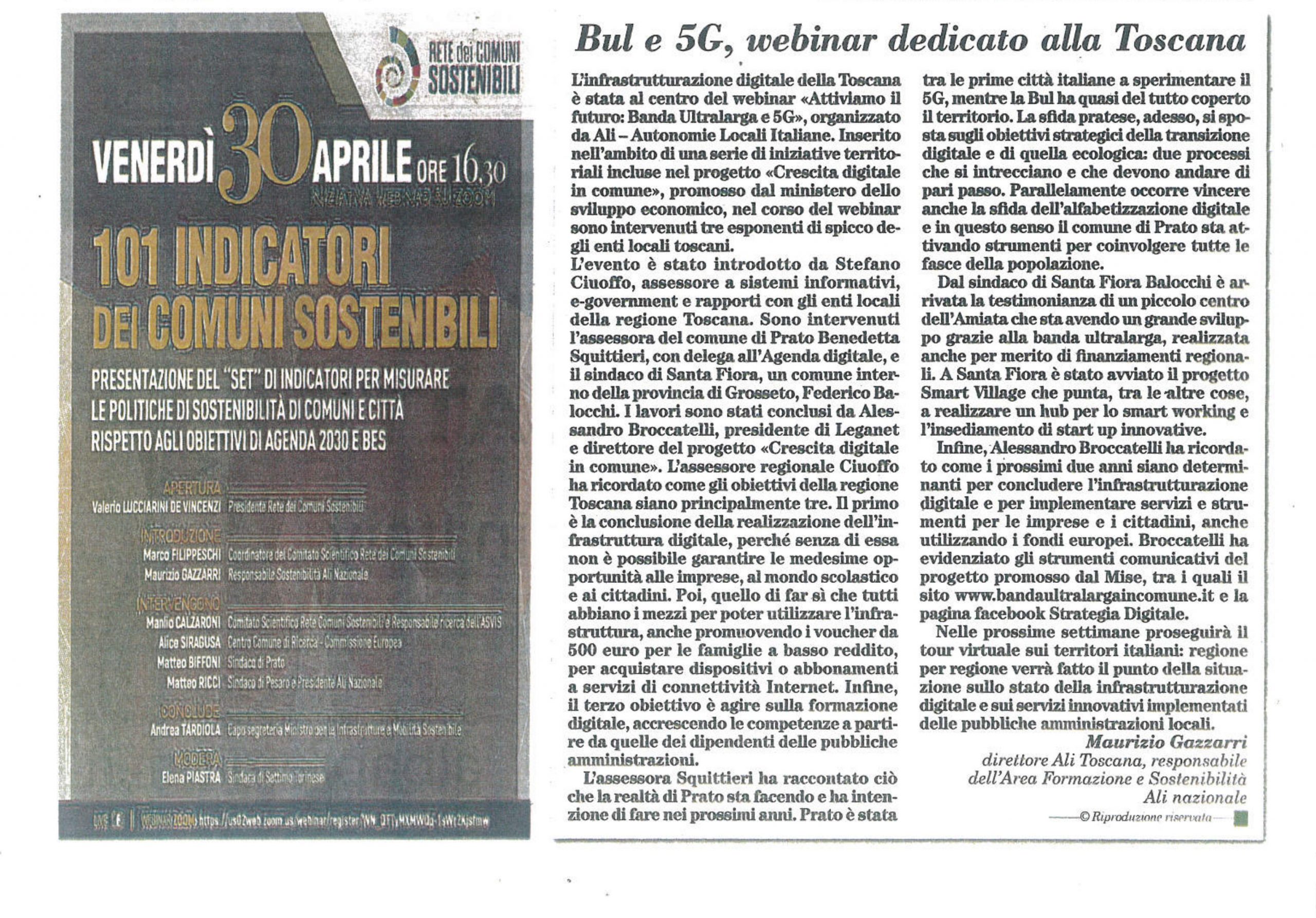 Bul e 5G, webinar dedicato alla Toscana